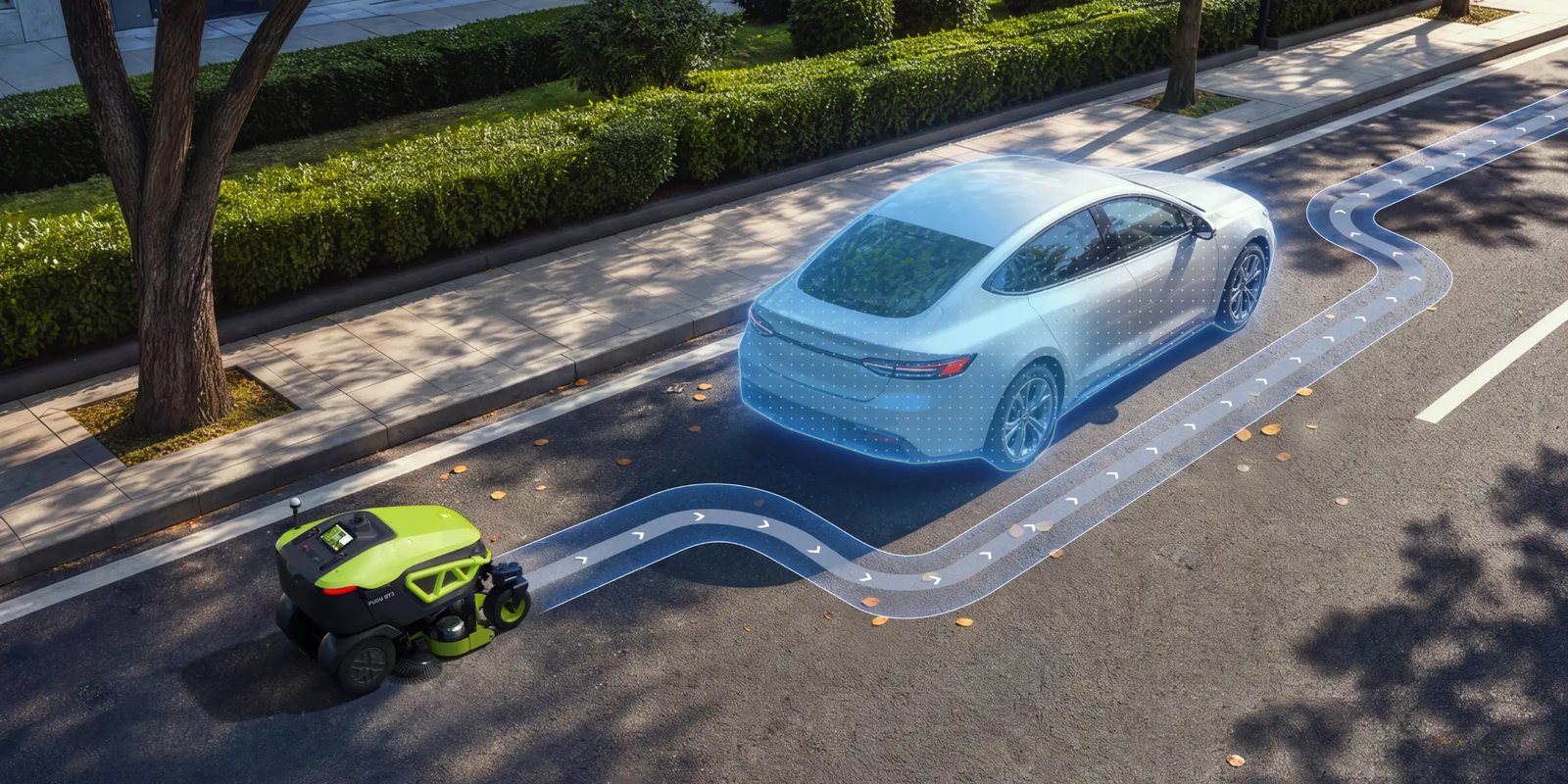Iliustracija: PUDU GT3 apvažiuoja stovintį automobilį